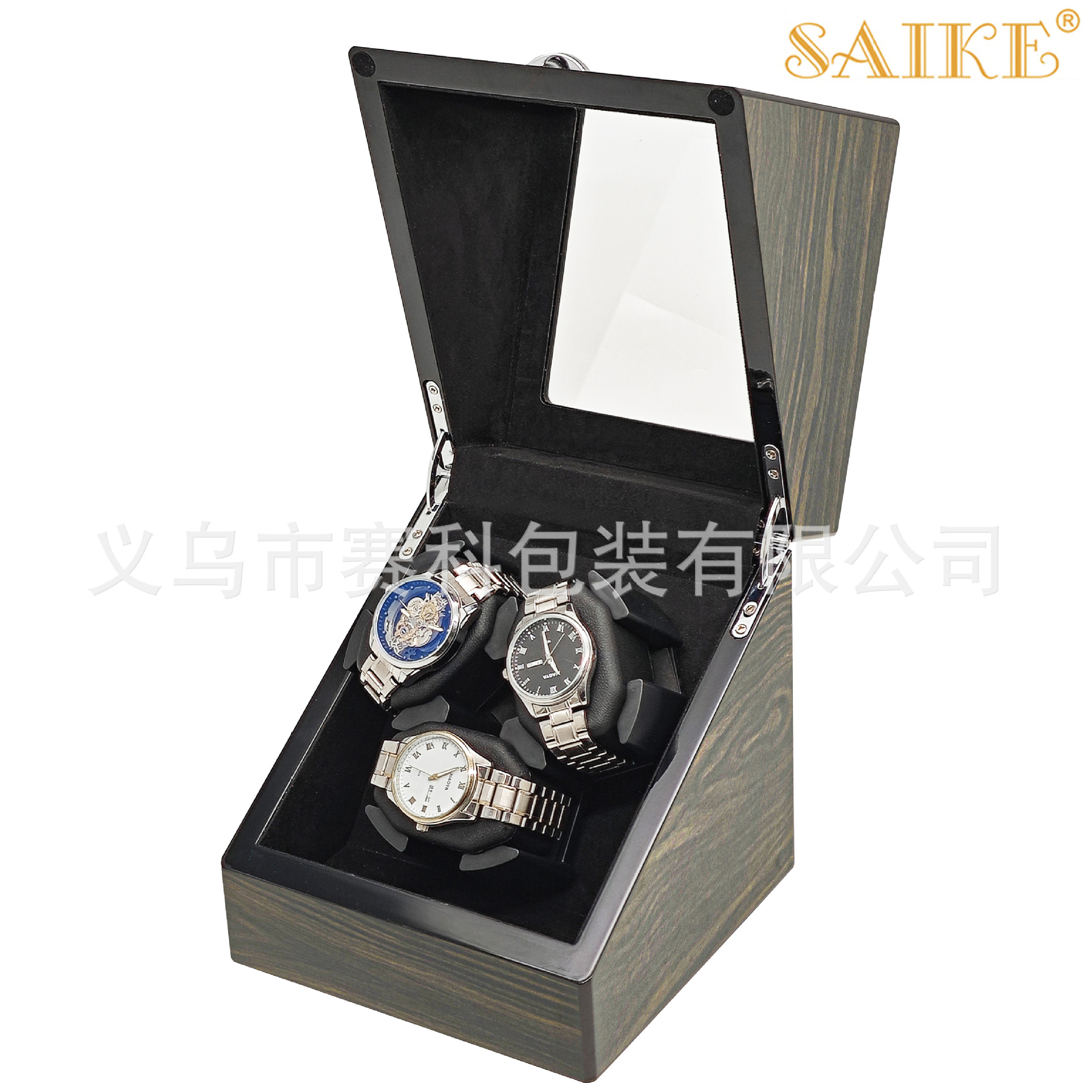 现货黄金檀纹高光烤漆3位机械手表自动摇表器全智能主动静音上弦