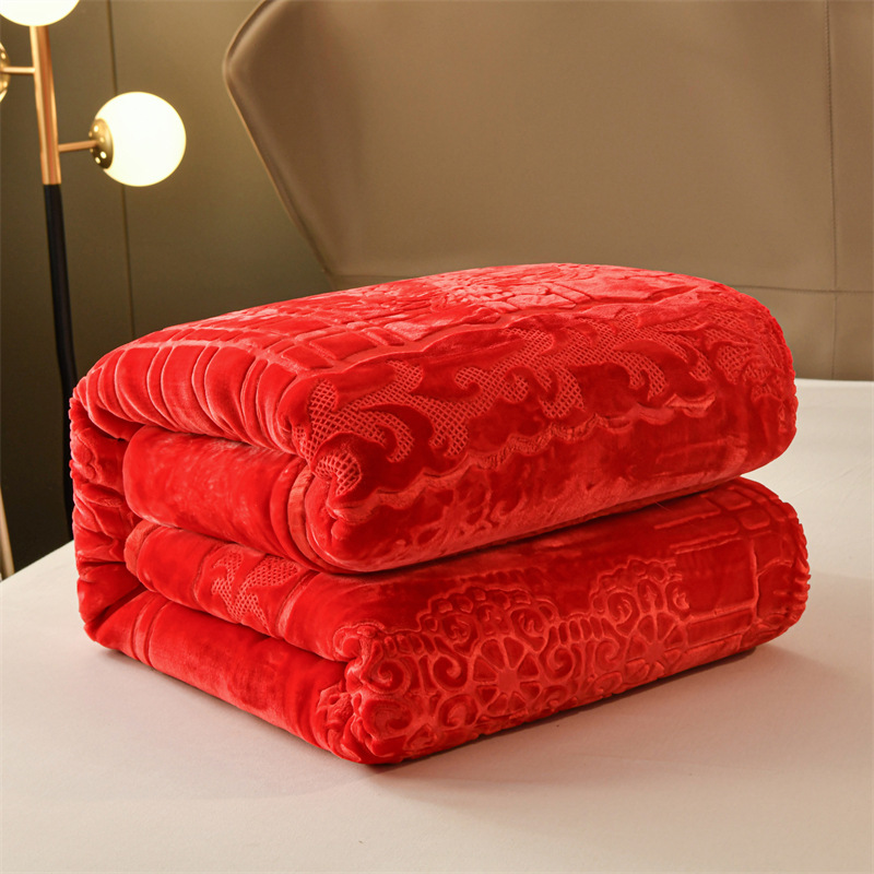 웨딩 빅 레드 담요 축제 웨딩 레드 퀼트 두꺼운 더블 담요 알몸 슬리핑 클라우드 담요 함께 달리기