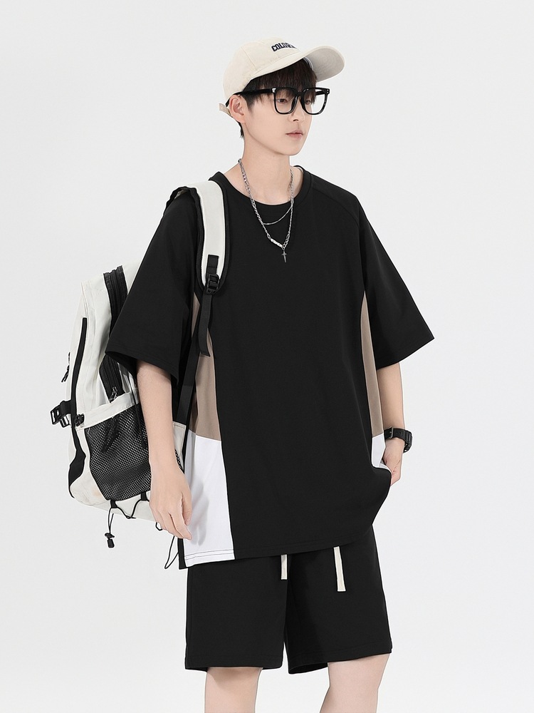 Fábrica de cuello redondo suelto camiseta de verano hombre manga corta pantalones cortos trajes deportivos para hombres personalizados DIY personalizados