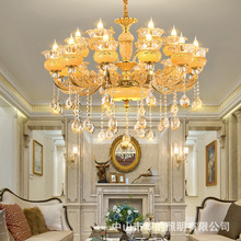 欧式天然玉石水晶吊灯黄龙玉客厅灯新款高端大气别墅卧室餐厅灯具