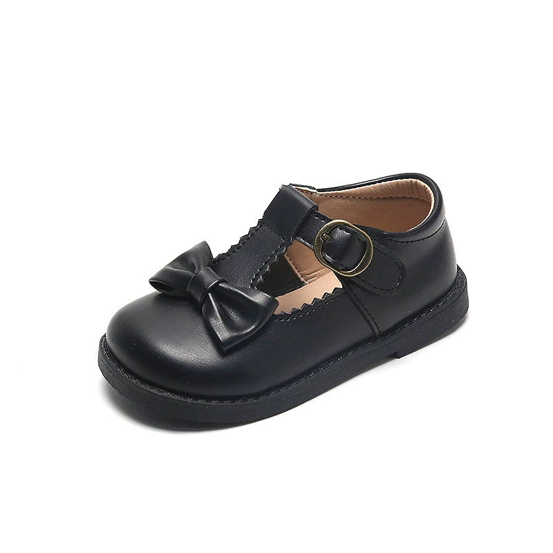 Children's shoes for leather shoes, cute footwear for early age for princess with bow, soft sole, 1-7 years