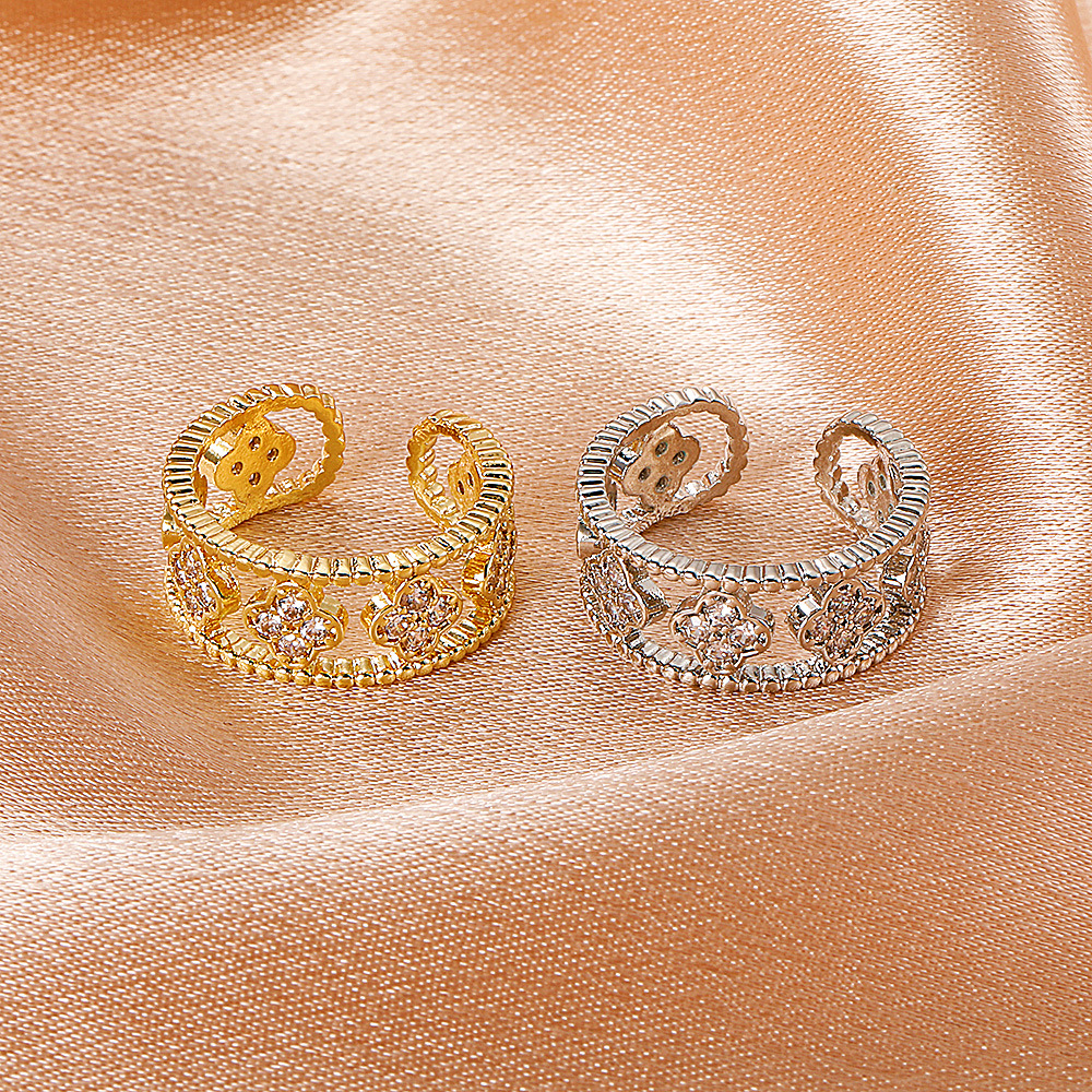 cross-border new index finger knuckle ring fashion micro-inlaid zircon flower ring hollow geometric 