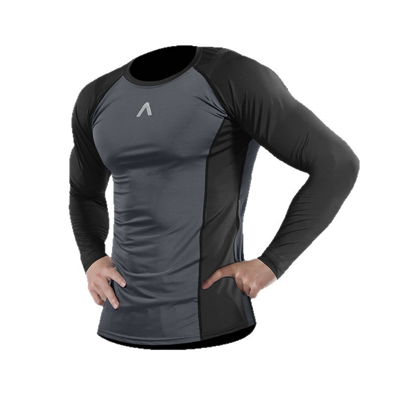 Running fast seco hombre camisa deportiva simple de otoño profesional de la mañana ropa de fitness primavera y otoño entrenamiento apretado camisa de compresión