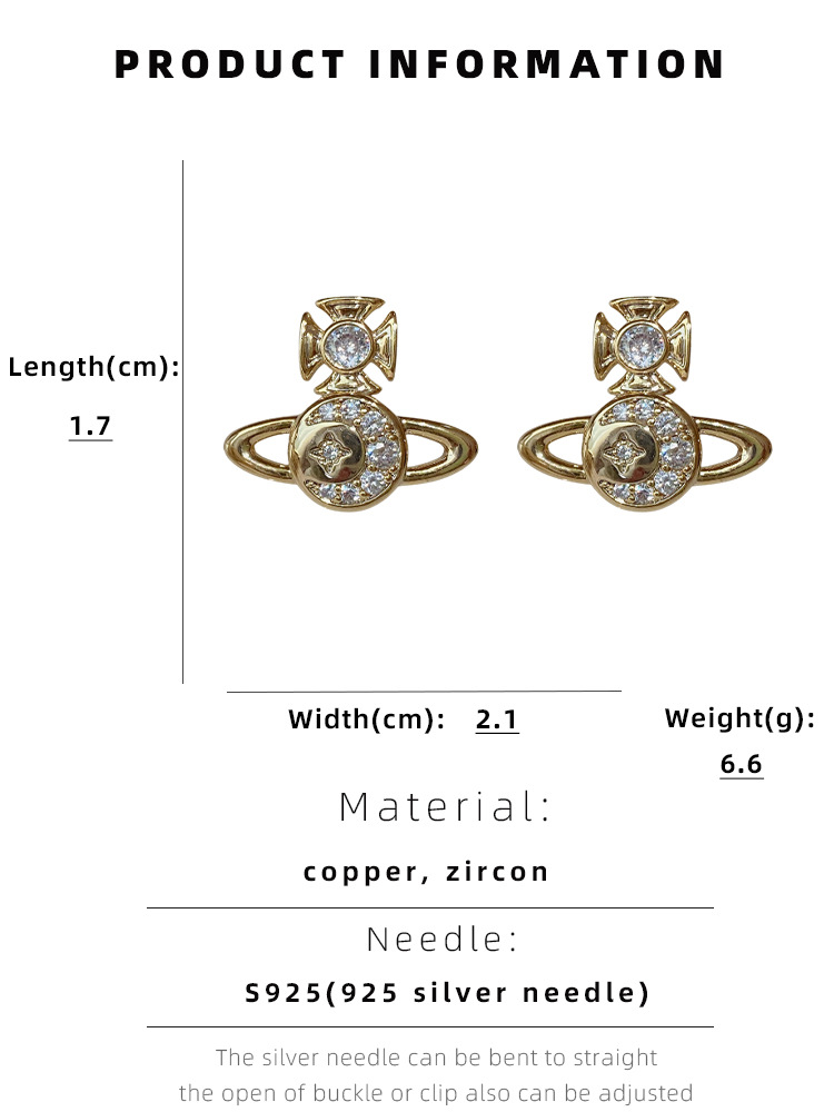 Fashion Cross Saturn Copper Plating Inlay Zircon Ear Studs 1 Pair
