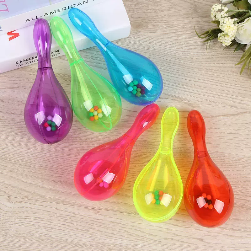 厂家批发亚马逊跨境款助威道具16cm透明沙锤儿童益智摇铃玩具批发