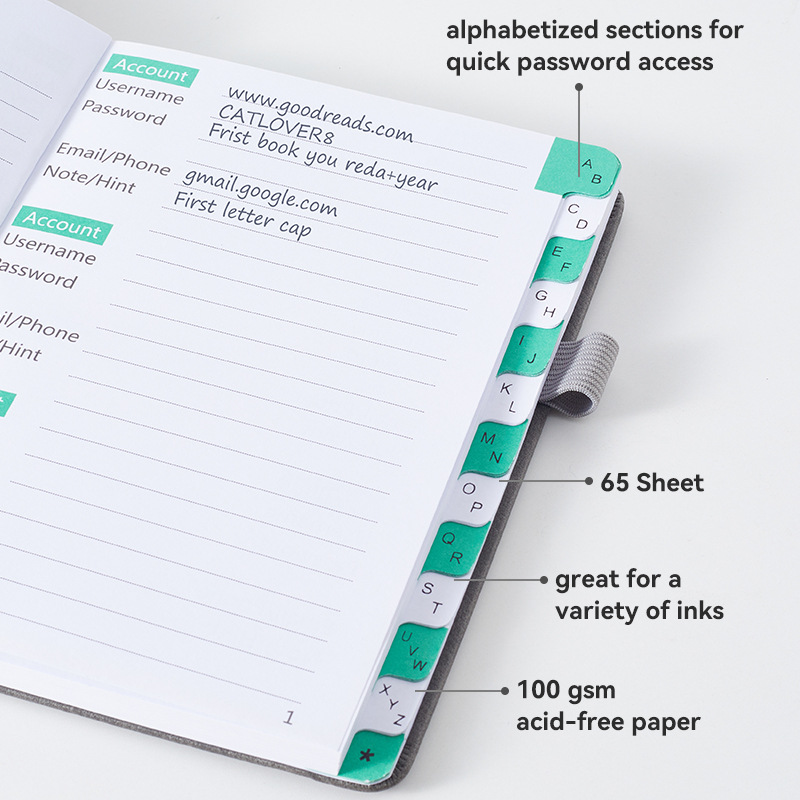 Libro de grabación de contraseñas transfronterizo de Amazon Libreta de direcciones libreta de teléfonos página de índice de cuero de imitación con lápiz insertar vendaje libro de contraseñas