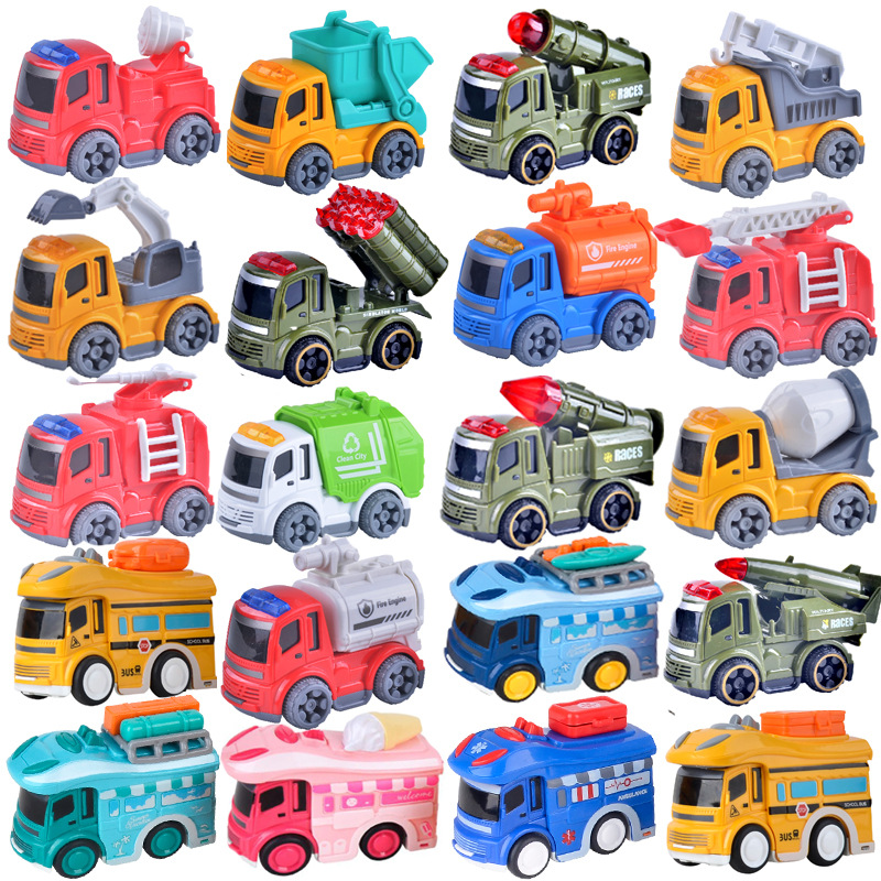 Los niños inercia coche Niños y Niñas bebé escuela BA coche de dibujos animados juguete ingeniería coche fuego camión caja de regalo caja