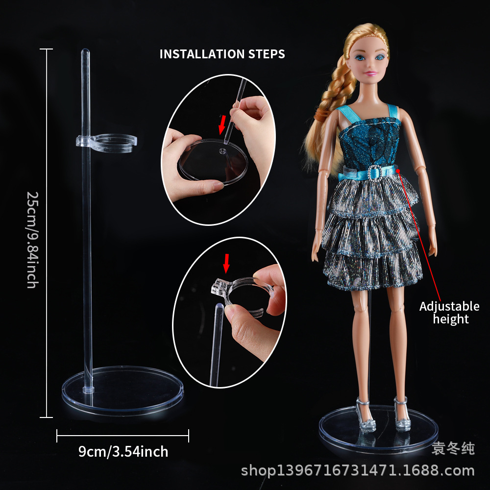 Muñeca de juguete muñeca soporte puro cristal orgánico transparente cintura pie clip plástico soporte exhibición