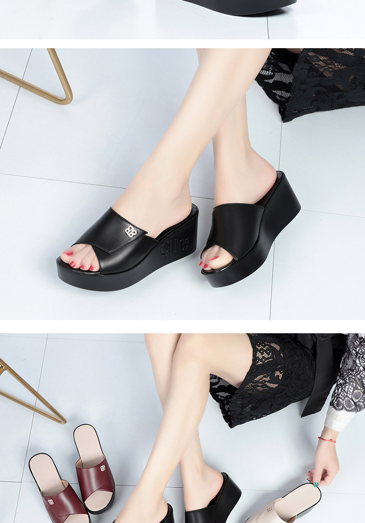 Dép sandal nữ da thật đế xuồng bệt mẫu mới — Đỏ rượu chi tiết 15