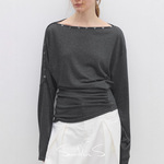 SONDE 天丝羊毛 斜肩/一字领 不对称装饰扣 套头针织上衣