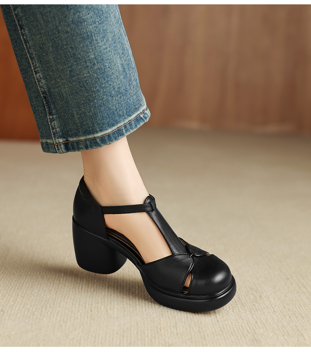 Sandal cao gót nữ mũi nhọn quai chữ T đế dày gót 7 cm — đen chi tiết 8