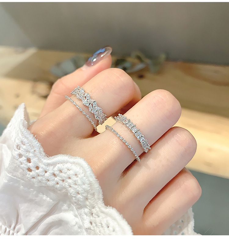 Open Ring Classification Simple Style Square Petal Copper Zircon Open Ring In Bulk