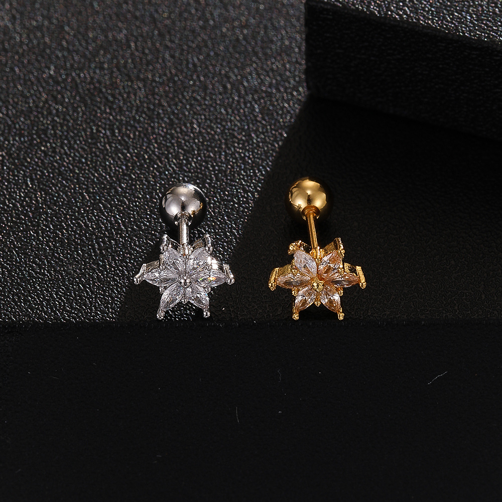Bow Flower Cartilage Earring Gold 18K Plated Copper Ear Bone Stud Niche Piercing Jewelry detail image 7
