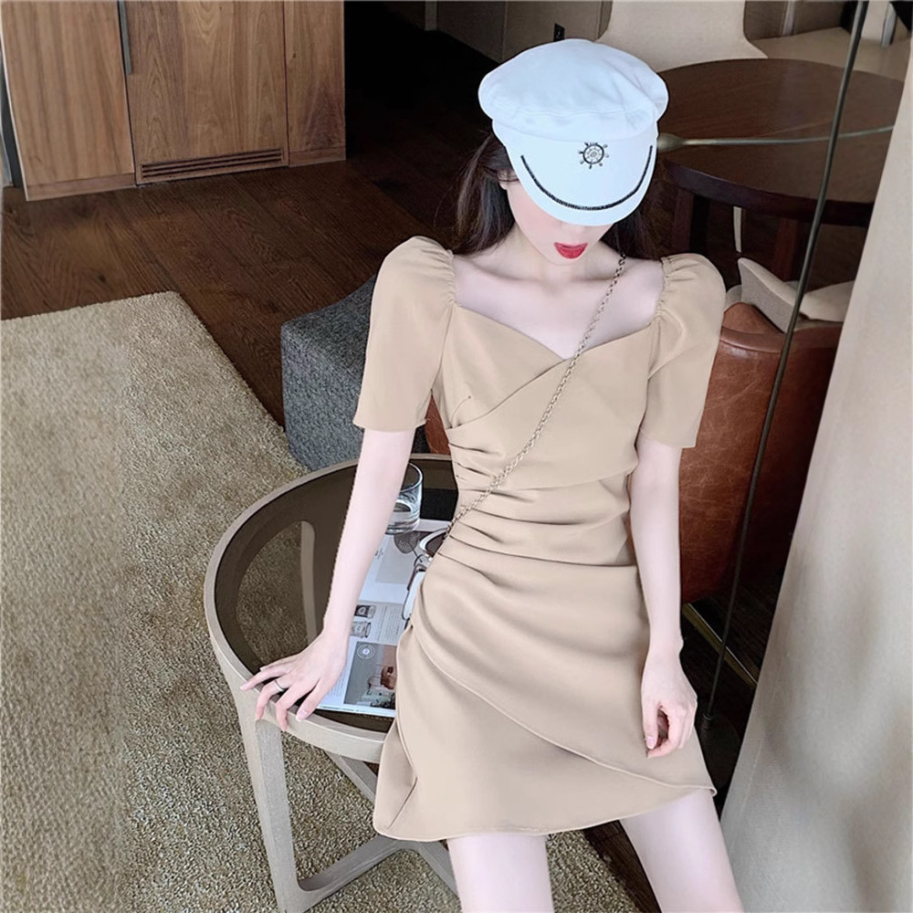 Váy liền ôm body eo thon gọn Hàn Quốc FL19866 mùa hè — màu đen, kaki