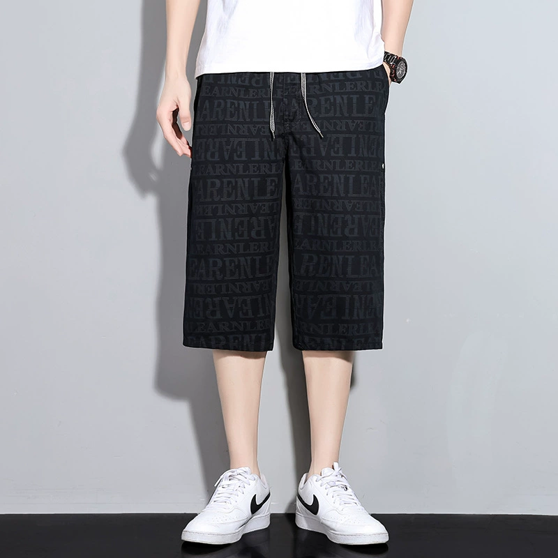 2025 Внешняя торговля новый принт укороченные брюки текстура хлопок свободные большие брюки повседневные шорты карманы для мужчин