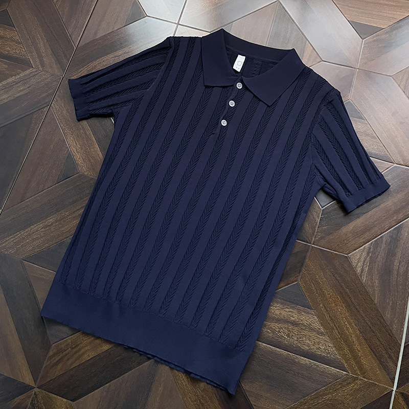 Polo camiseta de punto camiseta de manga corta hombre hueso de pescado estampado antiguo viento delgado camiseta de hielo seda de verano fábrica transfronteriza al por mayor