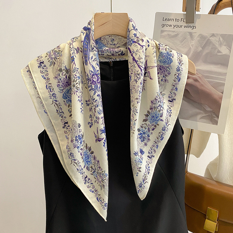 40g Weight Silk Scarf Classification Outdoor, Daily Occasion Cotton Material Ditsy Floral Pattern Autumn&Winter Season Women's Gender Vintage Style, Simple Style Style Women's Vintage Style Simple Style Ditsy Floral Cotton Silk Scarf 1