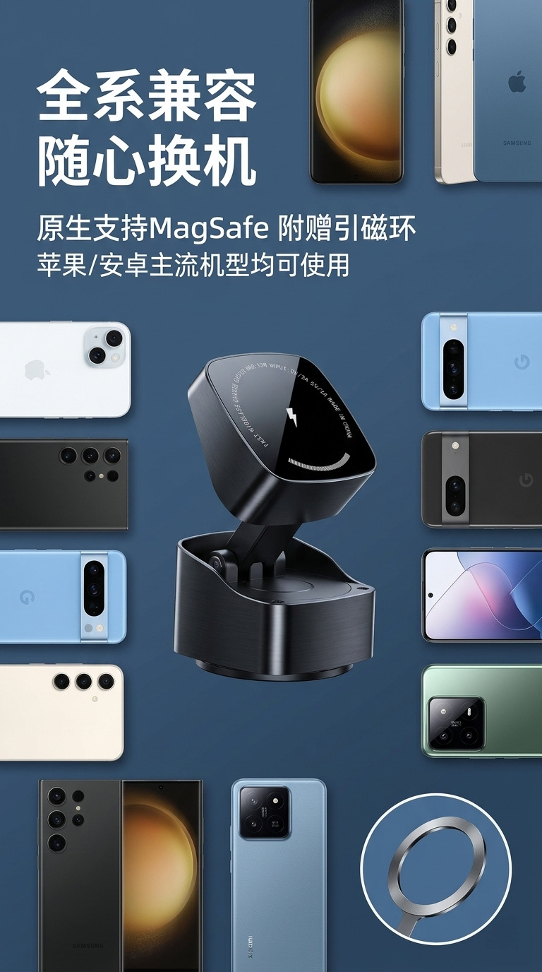 Suction Cup Type Magnetic Car Mount for Vehicle Interior, Magnetic Car Accessories, Magnetic Navigation Support, Car Phone Holder