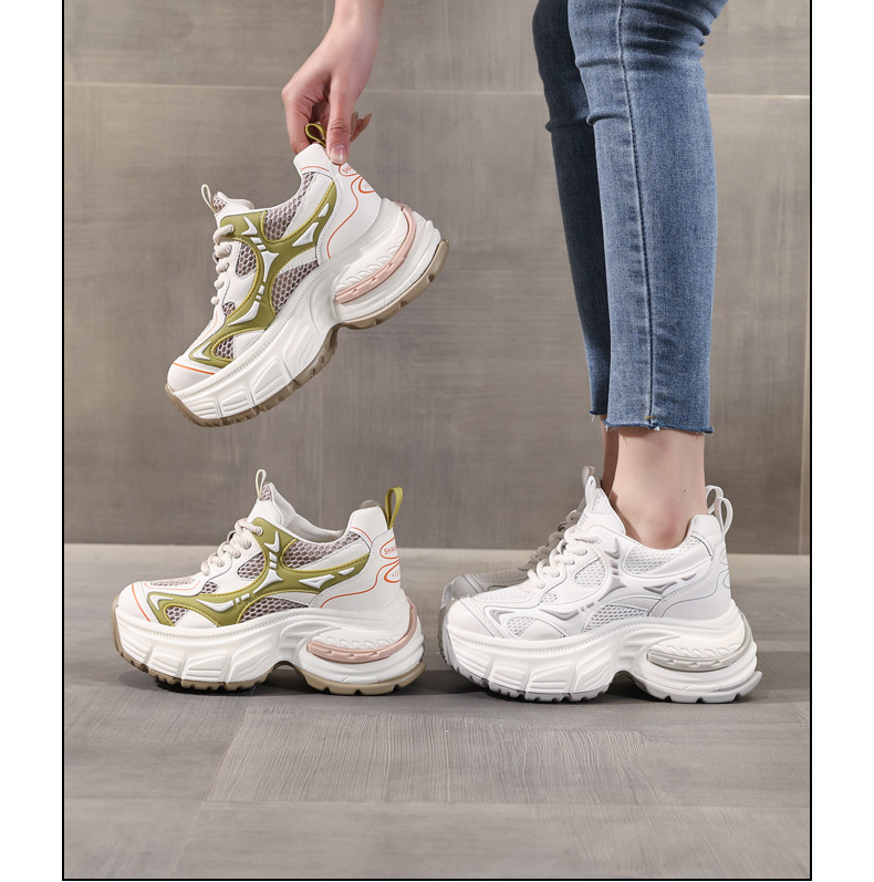 Giày sneaker nữ đế dày tăng chiều cao lưới thoáng khí — Màu trắng chi tiết 17