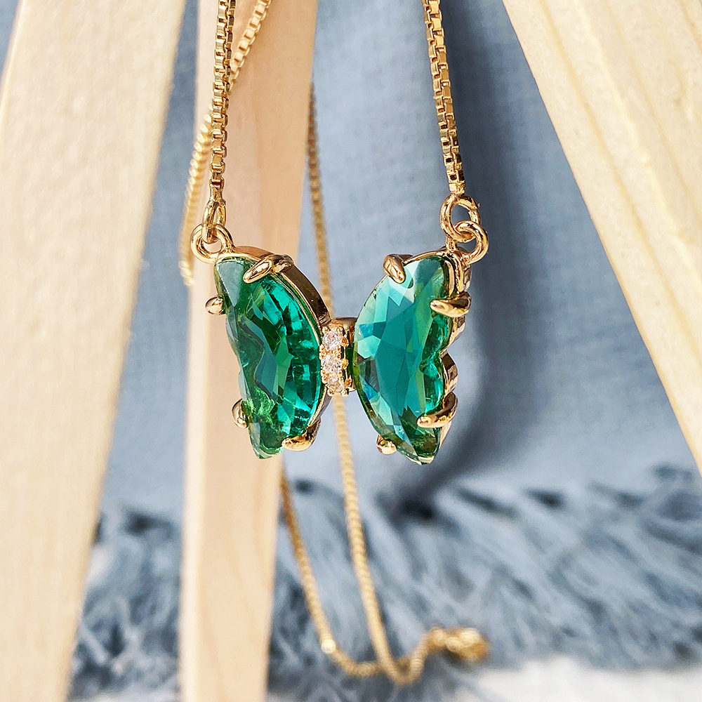 Fashion Butterfly Copper Inlay Crystal Necklace 1 Piece