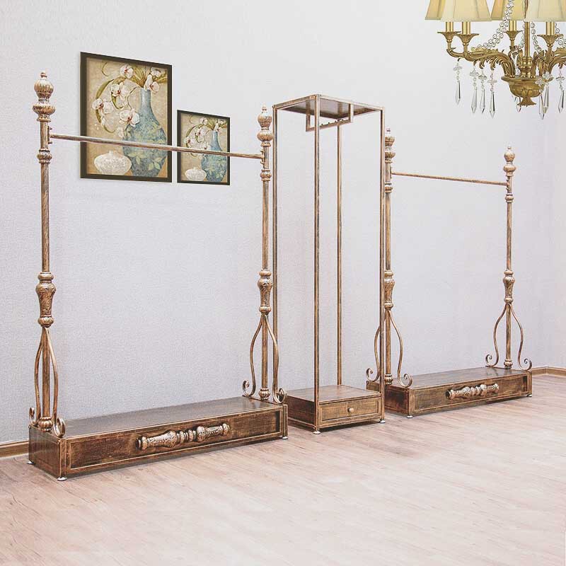 European-style iron vintage clothing rack floor clothing store hanger display rack women's clothing store gold Bronze