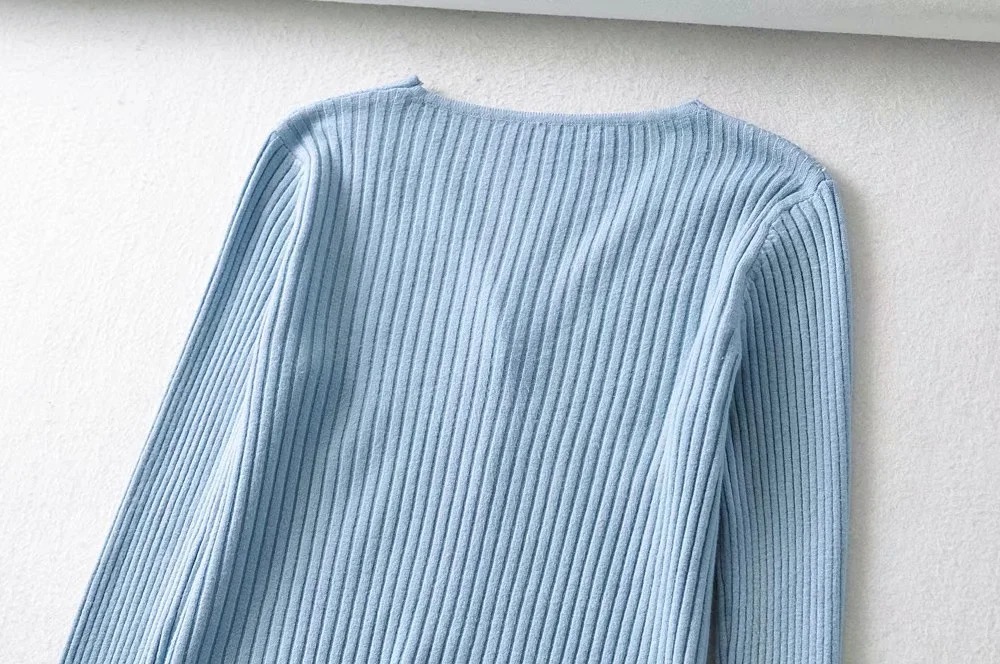 V-neck solid color knit sweater  NSAC21967