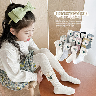 Spring Children's Leggings Outer Wear Combed Cotton Girls' Pantyhose Sweet Flower Girl Princess Baby Socks