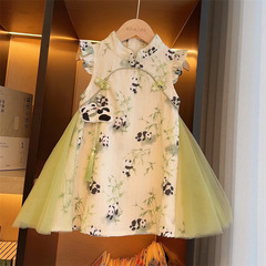 Girls summer dress 2024 new baby national style cheongsam skirt little girl Hanfu children mesh princess skirt