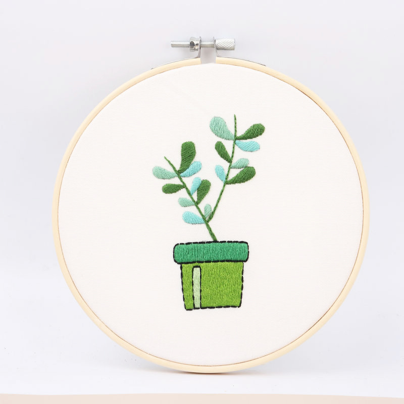 Cactus en maceta planta flor DIY material de bordado hecho a mano paquete costura traje