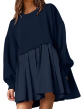 M 44521 Long Sleeve Pleated Sweatshirt Dress ƴ�Ӱ�������ȹ