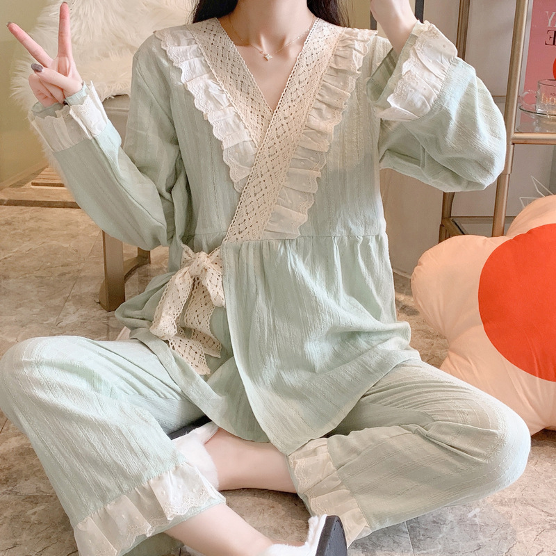 月子服纯棉春夏薄款提花布孕妇睡衣产后哺乳衣大码家居服女士|ms