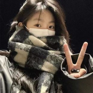 Winter New Ins Retro Double-Sided Plaid Scarf Korean Style Women's Korean Style Warm All-Match Popular Internet Popular Scarf for Students