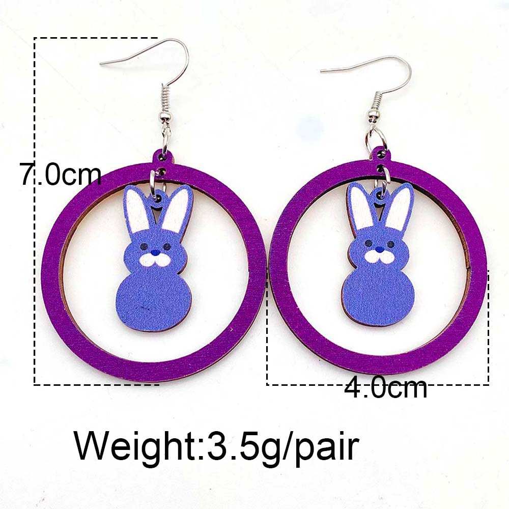 1 Pair Fashion Rabbit Round Wood Hollow Out Easter Women's Drop Earrings display picture 2