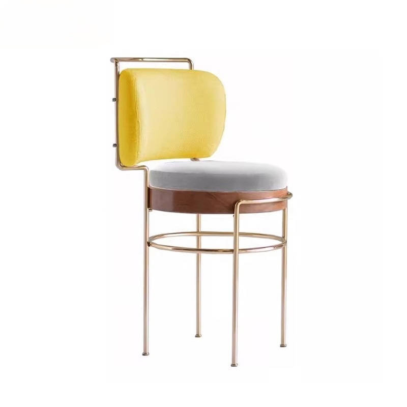 Fashion Dining Chair Study Simple Modern Creative Designer Chair Simple Bar Chair Metal Light Luxury Solid Wood High Stool