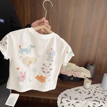 女宝宝卡通印花短袖上衣女童夏装新款女婴儿高端透气吸汗纯棉T恤