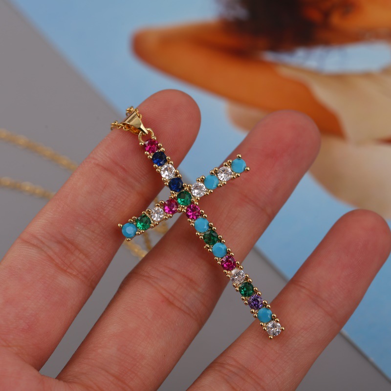 Retro Cross Copper Plating Zircon Pendant Necklace 1 Piece