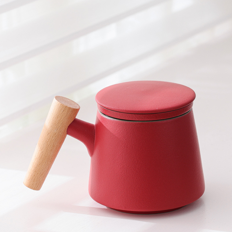 Taza elegante de tres piezas con taza de cerámica con filtro de té con tapa bolso portátil grabado LOGO nombre