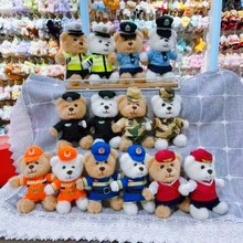 网红可爱制服小熊挂件毛绒玩具警察泰迪熊公仔包包挂饰玩偶钥匙扣
