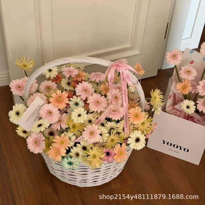 Ins Style Oversized Flower Basket Handmade Basket Weaving Flower Arrangement Flowers Satchel Rattan DIY Imitation Rattan Flower Basket Pastoral Floral Art
