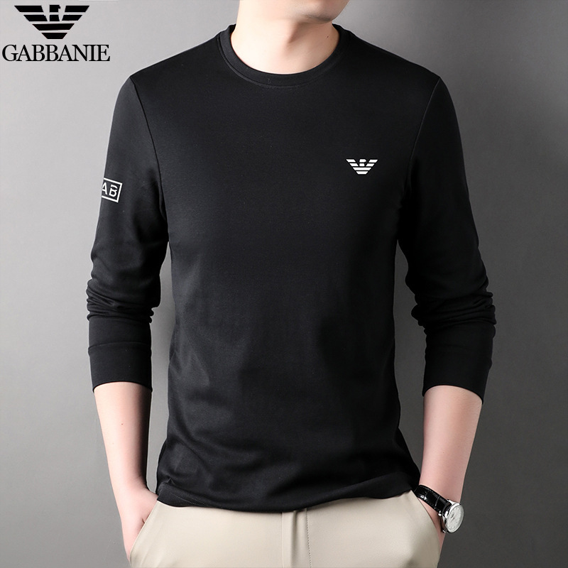 Chiamania Men's Long-Sleeved T-Shirt Spring & Fall Mercerized Cotton Sweatshirt Round Neck Top Casual Pure Color Bottoming Shirt for Men