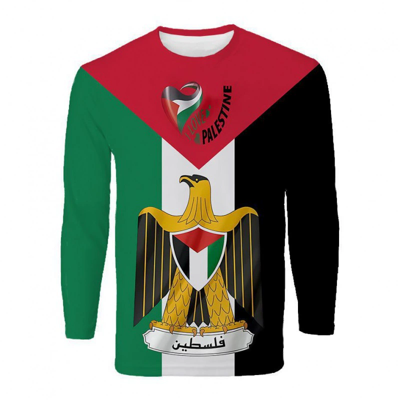 2024 Cross-border e-commerce new model of conflict between Middle East countries and freedom of conflict Palestinian flag 3D digital printing long sleeves