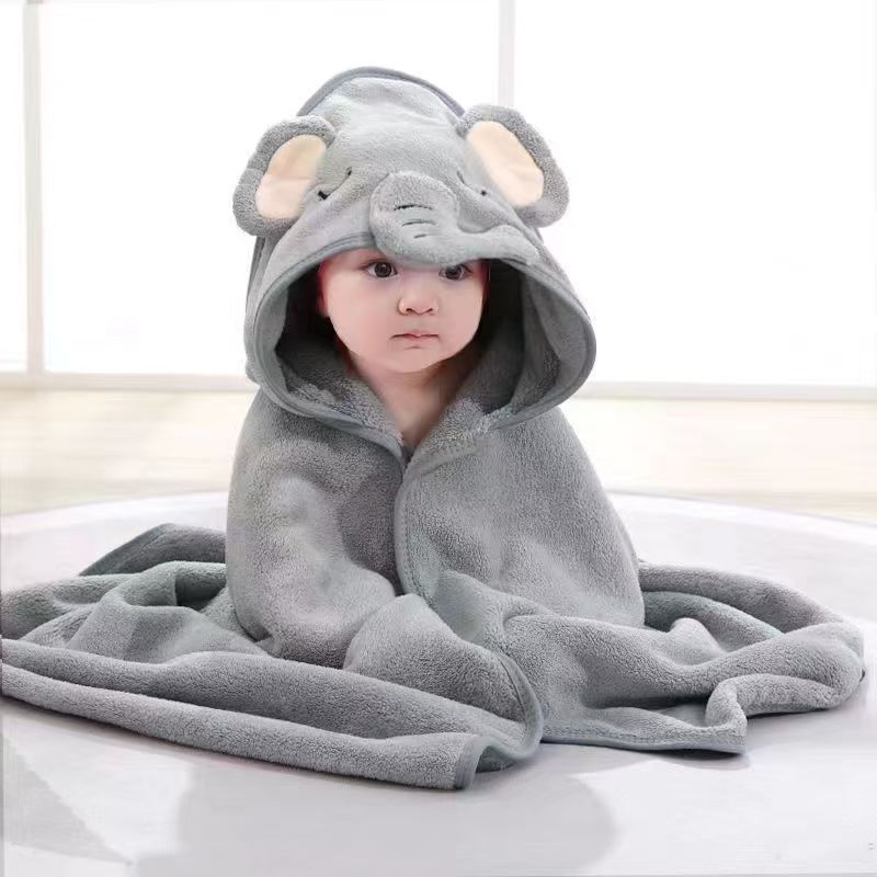 Cross-Border Newborn Children's Bath Towel Coral Velvet Thickened Children's Hooded Bathrobe Hooded Home Clothes Baby Blanket