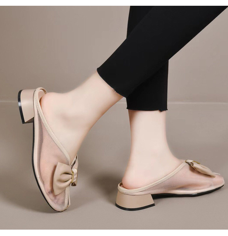 Dép sandal nữ bít mũi lưới da thật đế bệt phong cách tiên nữ — Màu đen chi tiết 17
