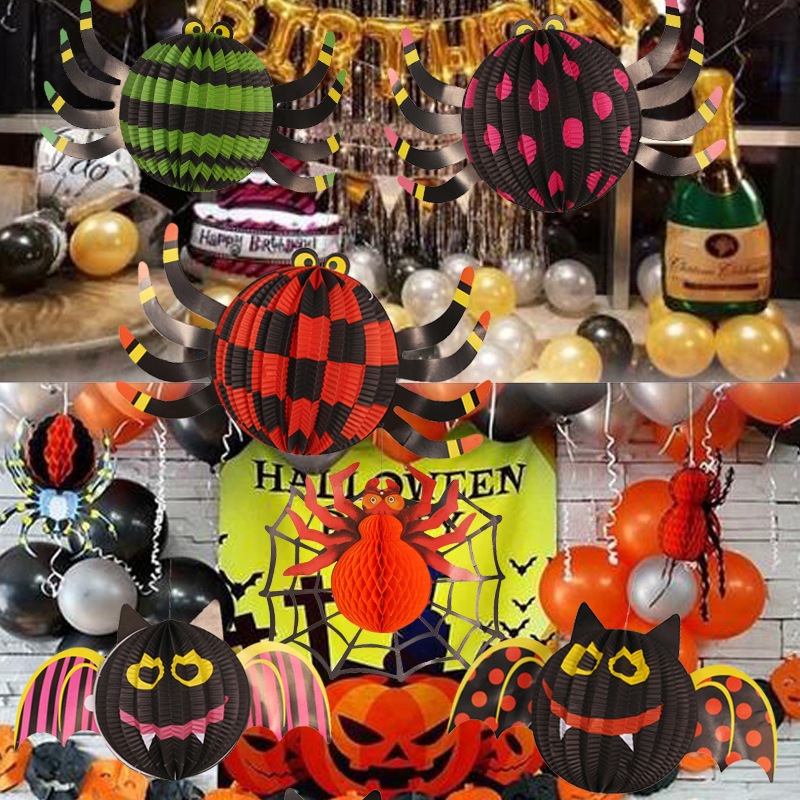 Amazon venta caliente araña fantasma murciélago papel colgante colgante jardín de infantes barra tela Halloween decoración al por mayor