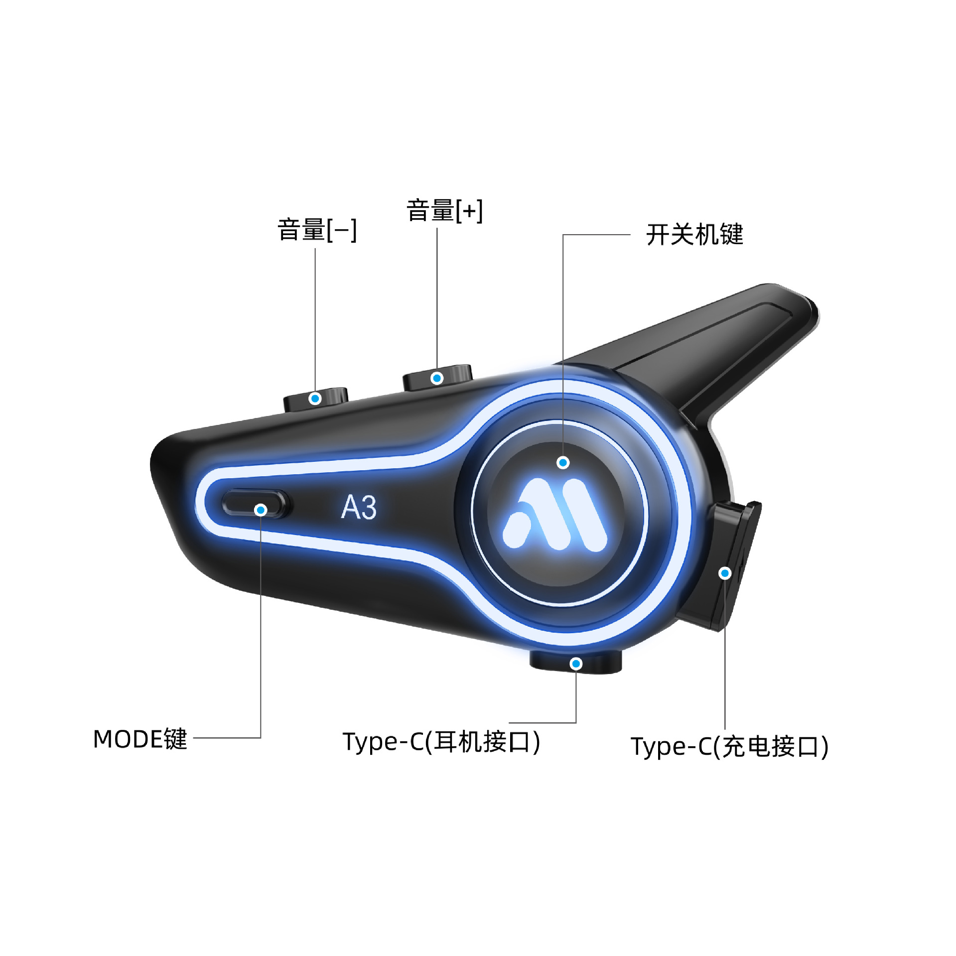 Casco auriculares bluetooth A3 nuevo tipo de motocicleta en medio casco de larga duración voz a prueba de agua reducción de ruido grave bajo