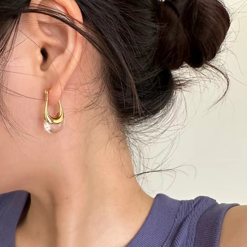 1 Pair Simple Style U Shape Inlay Copper Crystal Drop Earrings display picture 1