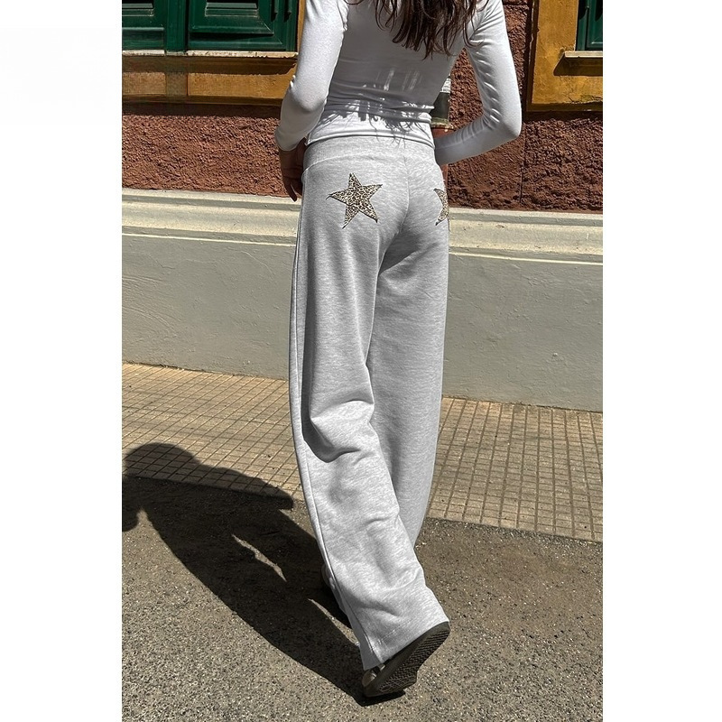 Trousers 25 Autumn and Winter New Women's Star Patch Elastic Waistband Wide Leg Jogging Pants