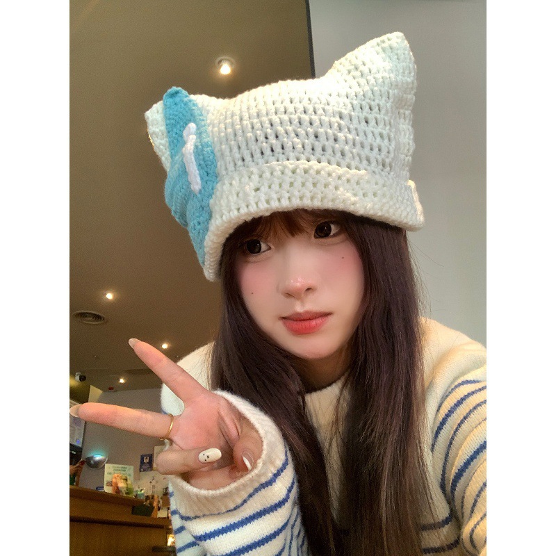 甜美可爱搞怪大无语流汗针织帽女秋冬保暖护耳百搭显脸小套头帽子|undefined