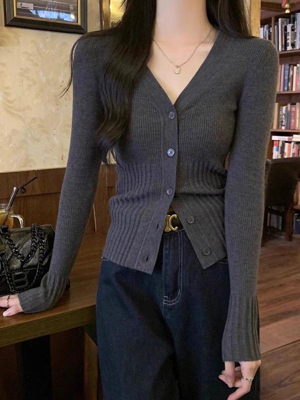 春秋季v领气质设计感针织内搭开衫女修身显瘦薄款打底衫早秋上衣|undefined