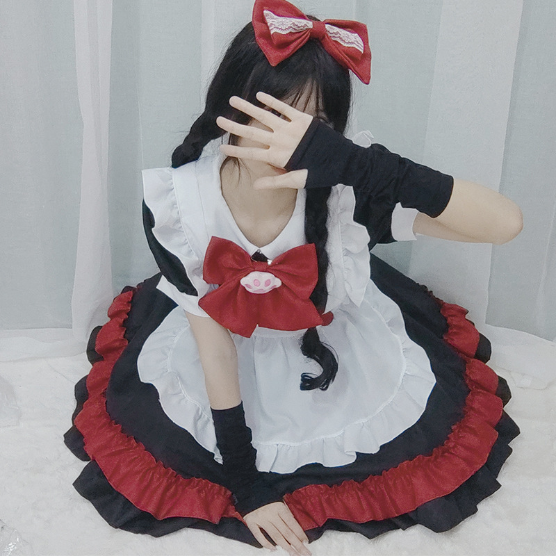 Halloween Black and Red Maid Outfit Dark Preppy Style Lolita Lolita Little Devil Witch Dress